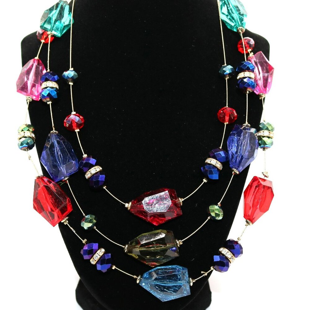 Big 3 Strand Multi Color Plastic Beads Necklace